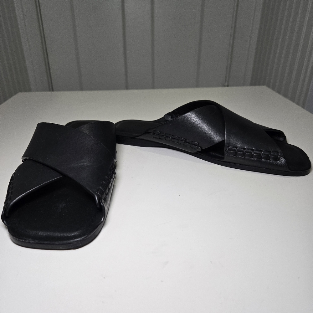 COS Womens Crossover Leather‎ Sandal Size 7.5 Black Slides Minimalist Staple - Picture 6 of 11